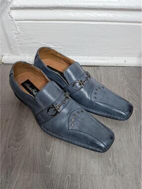 Alberto Fellini Shoes Mens Size 6.5 Blue Slip On Studded Cross Dress Oxford